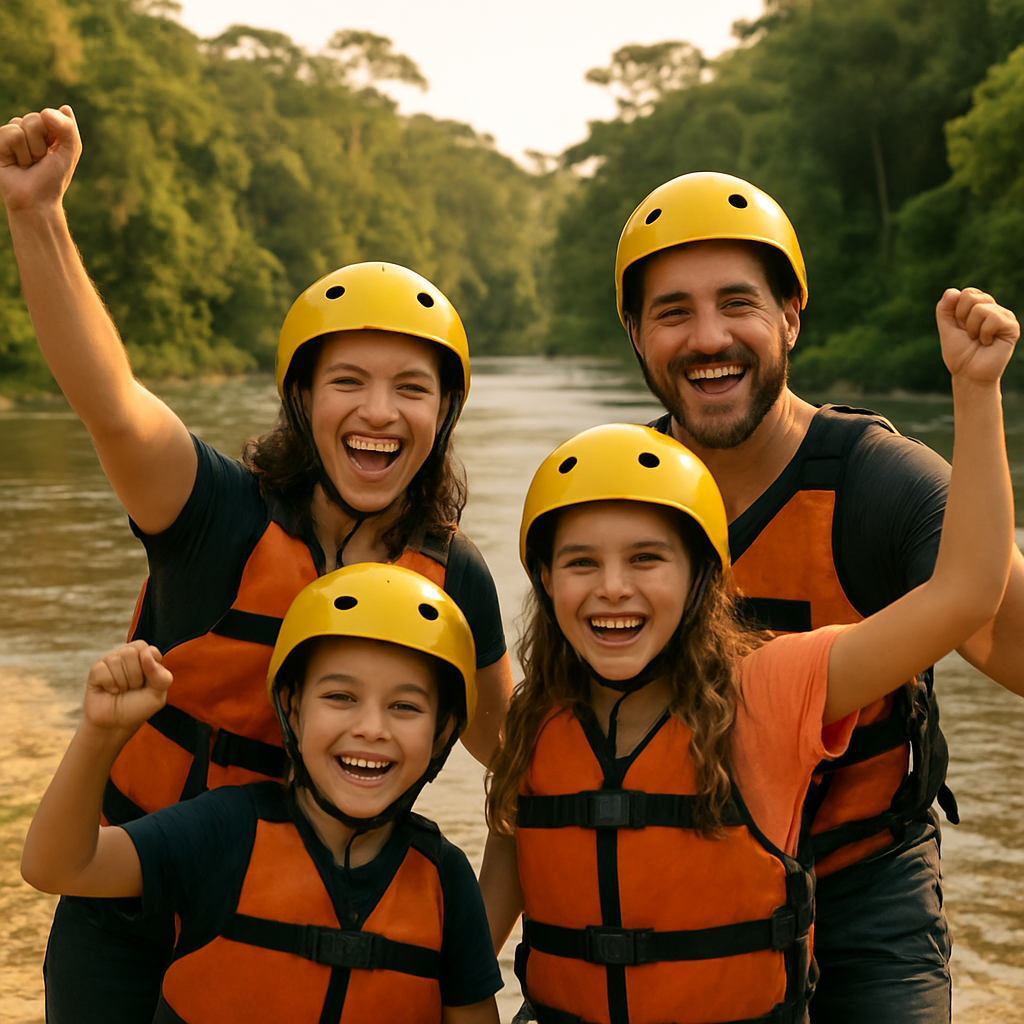 Familia feliz apos aventura na Brotas Nautica